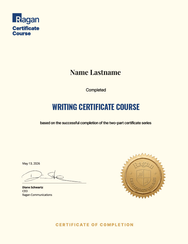 Writing Certificate Course Certificate